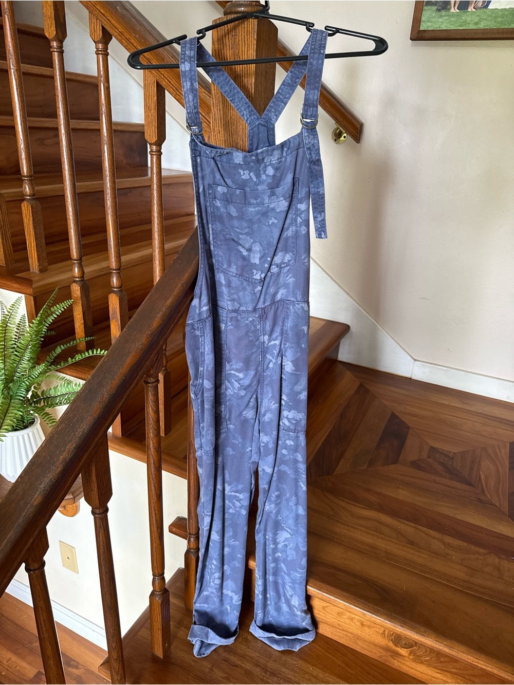 aerie Slate Blue Floral-Print Wide-Leg Overalls